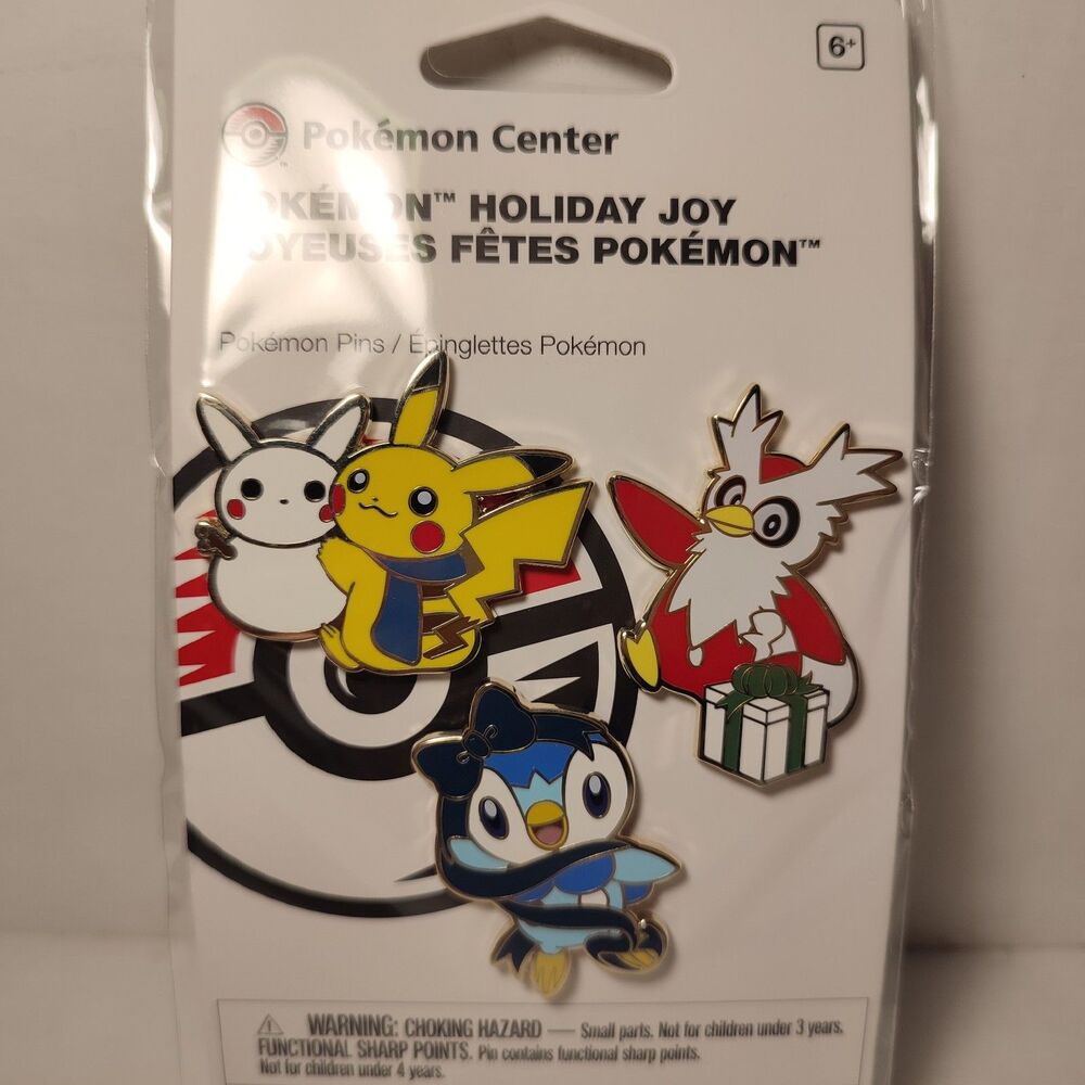 Pokemon TCG Pikachu Delibird & Piplup Holiday Joy Enamel Pin Set Official Badges